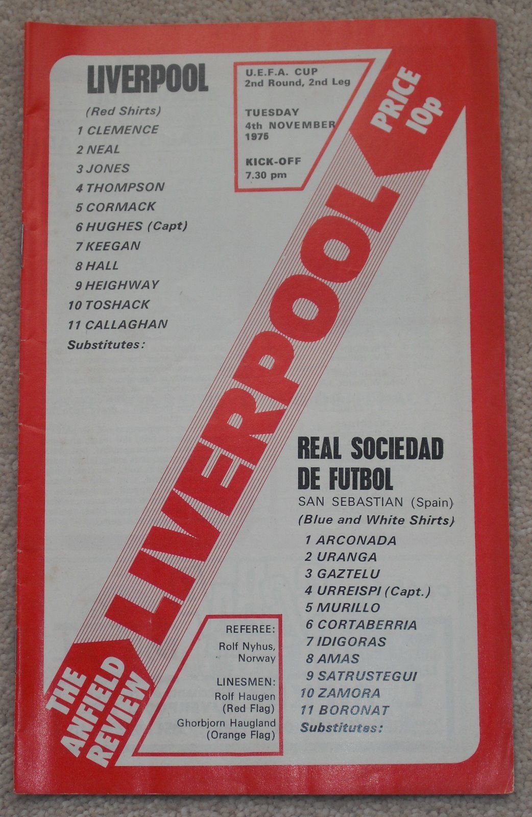 Liverpool FC- Real Sociedad - Anfield - Programme